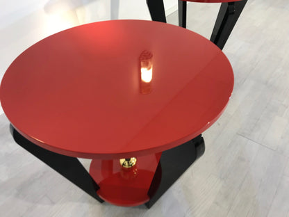 Pärchen Rot & Schwarzer Beistelltische im Art Deco Design