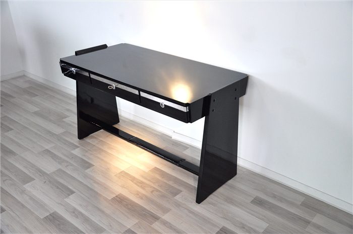 Bauhaus Schreibtisch in hochglänzendem Schwarz