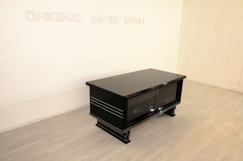 Art Deco Schreibtisch Klavierlack mit Chromleisten