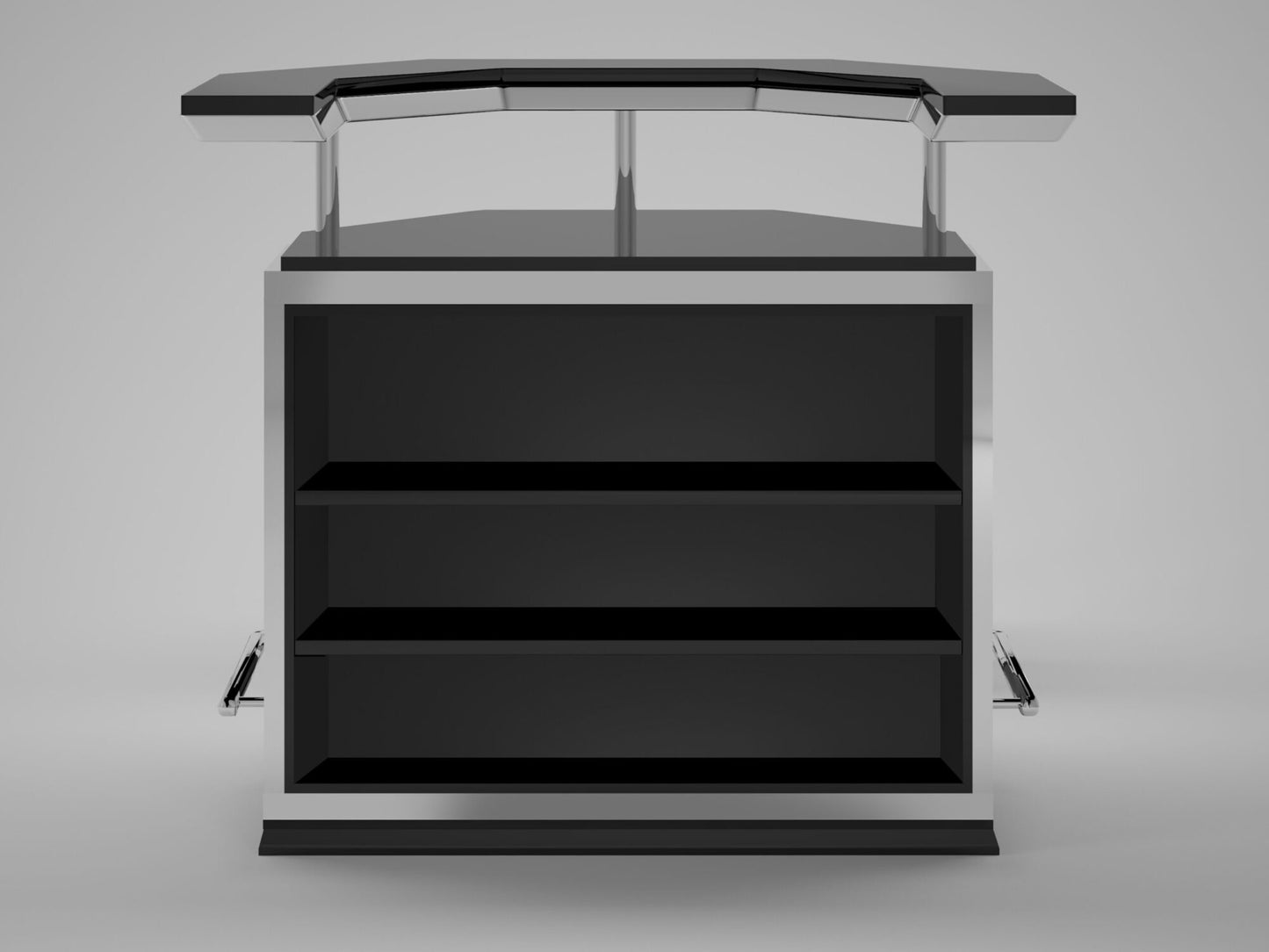 Schwarze Art Deco Bar mit Chromapplikationen