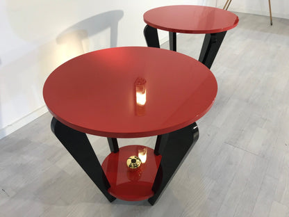 Pärchen Rot & Schwarzer Beistelltische im Art Deco Design