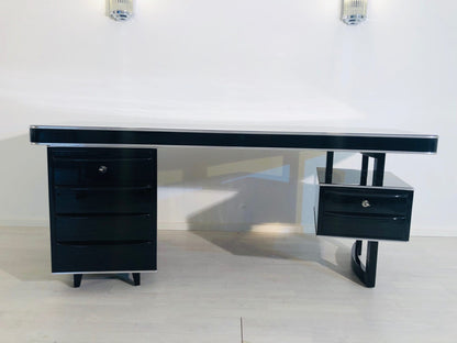 1950er Bauhaus Design Schreibtisch in Hochglanz-Schwarz