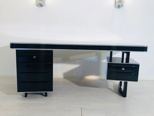 1950er Bauhaus Design Schreibtisch in Hochglanz-Schwarz