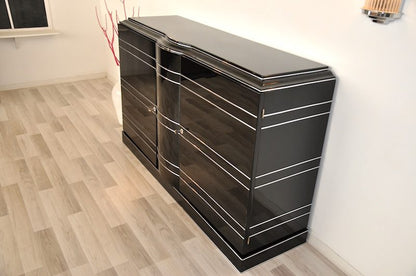 Schwarzes Art-Deco-Sideboard und Chromeliner