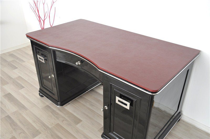 Art Deco Schreibtisch mit bordeauxroter Lederplatte