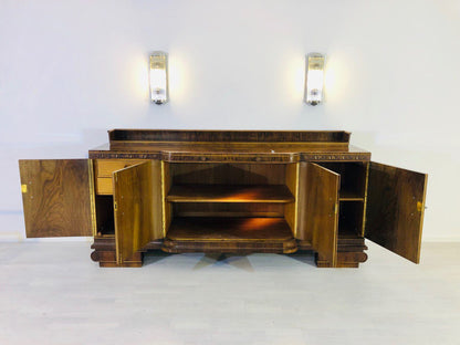 Großes Art Deco Walnuss Sideboard mit Kirsch-Ornamenten