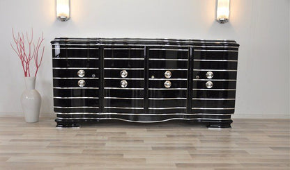 Art-Deco-Sideboard mit Chromfutter, Hochglanz