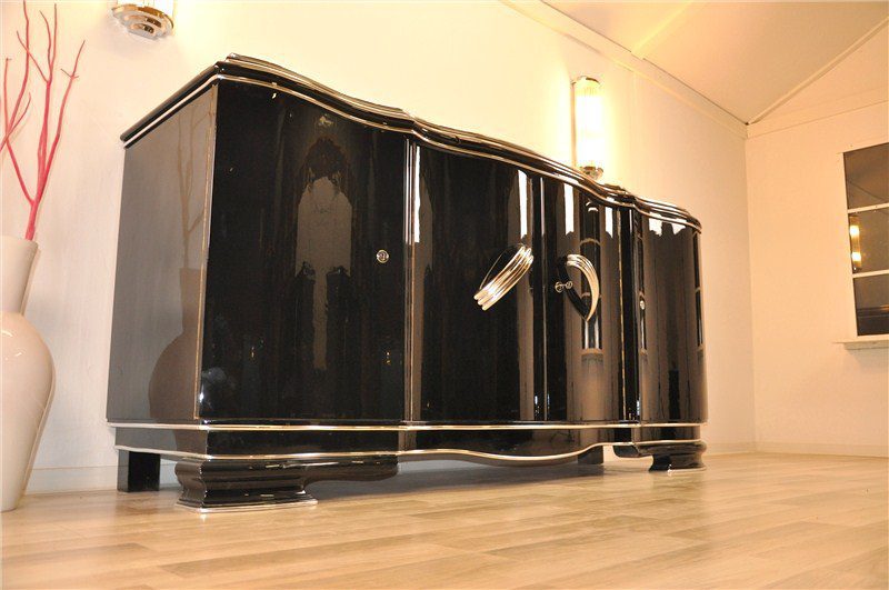 XXL Art Deco Sideboard aus Belgien in Hochglanzschwarz