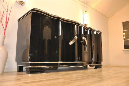XXL Art Deco Sideboard aus Belgien in Hochglanzschwarz