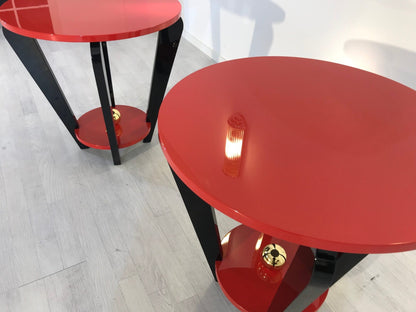 Pärchen Rot & Schwarzer Beistelltische im Art Deco Design