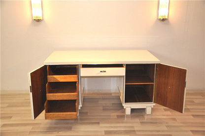 Frei stellbarer Art Deco Schreibtisch in weiß
