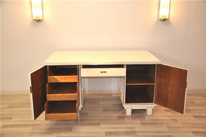 Weißer Art-déco-Schreibtisch – Hochglanzlackierung