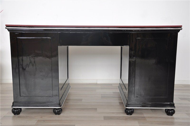 Art Deco Schreibtisch mit bordeauxroter Lederplatte