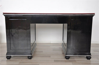 Art Deco Schreibtisch mit bordeauxroter Lederplatte