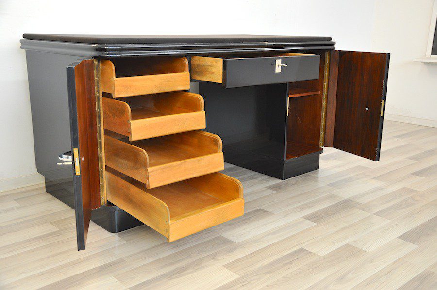 Art Deco Schreibtisch mit grau-schwarzer Metallic Lackierung