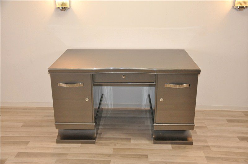 Belgischer Art Deco Schreibtisch in Metallicgrau