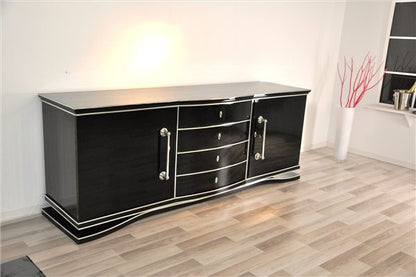 Schwarzes, extra großes Sideboard im Art-Deco-Stil