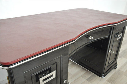 Art Deco Schreibtisch mit bordeauxroter Lederplatte