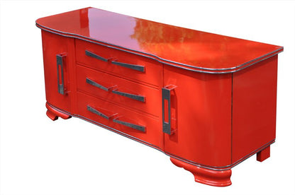 Leuchtend rote Art-Deco-Kommode