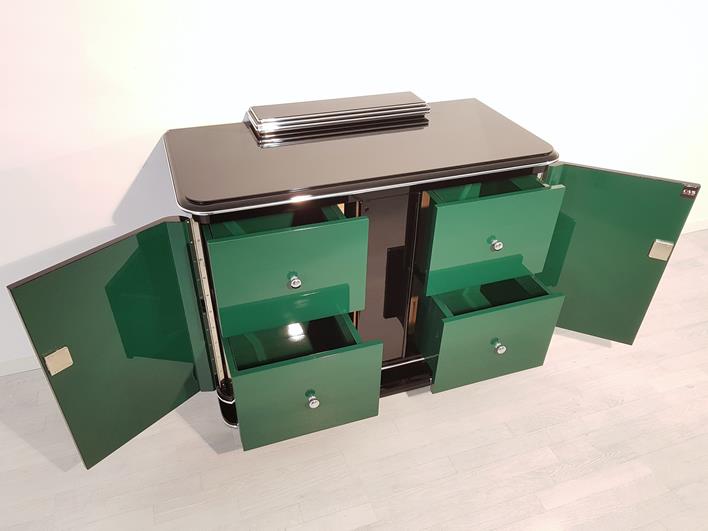 Art Deco Kommode mit grünem Innenleben