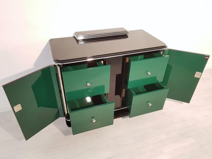 Art Deco Kommode mit grünem Innenleben
