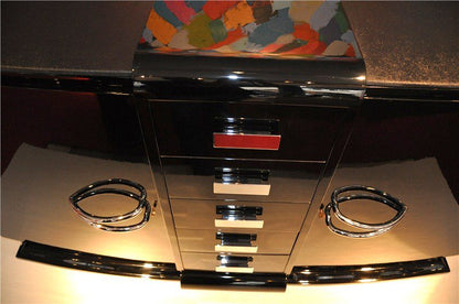 Geschwungenes Sideboard im Art-Deco-Stil in Hochglanzschwarz