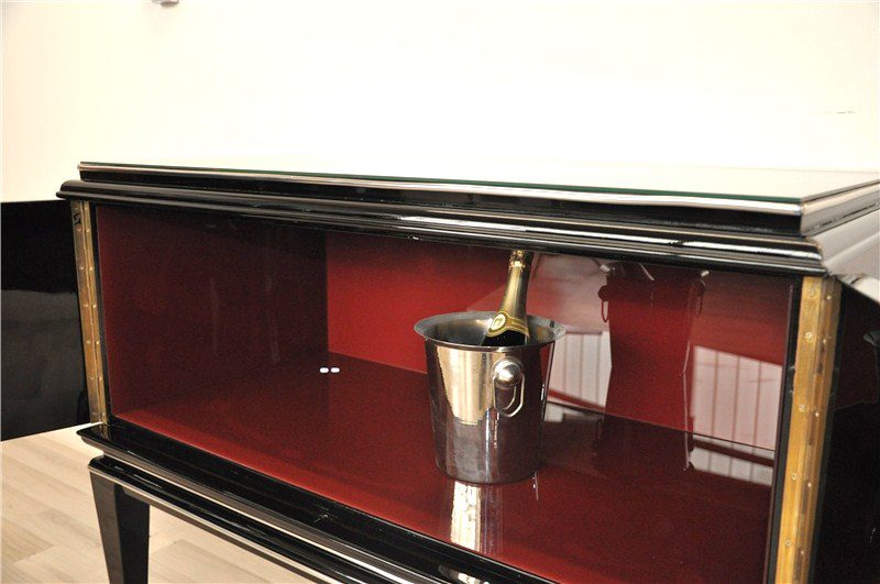 High Gloss Art Deco Commode with Red Interior
