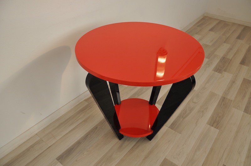Einmailger Art Deco-Beistelltisch in Feuerrot
