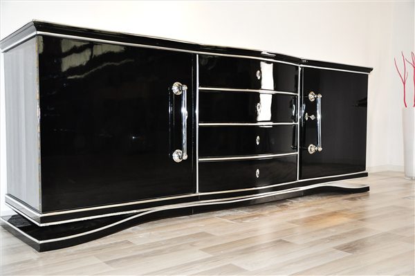 Schwarzes, extra großes Sideboard im Art-Deco-Stil