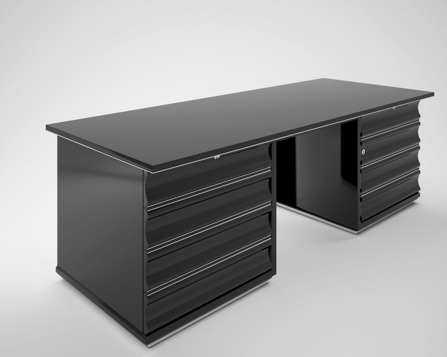 Schwarzer Art Deco Schreibtisch mit Roten Schubladen