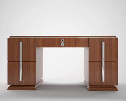 Walnuss Art Deco Schreibtisch mit Chromgriffen