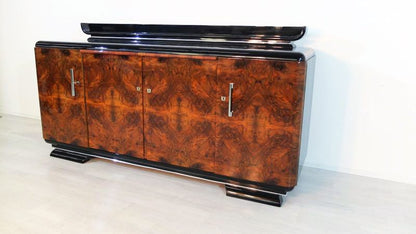 Art Deco Wurzelholz-Sideboard mit einzigartigem Furnier