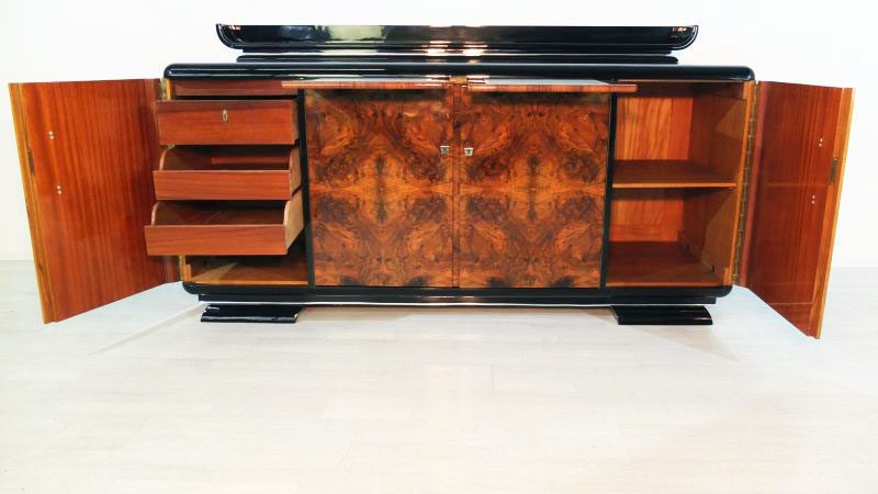 Art Deco Wurzelholz-Sideboard mit einzigartigem Furnier