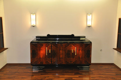 Original 1920er Art Deco Sideboard Wurzelholz mit Messinggriffen