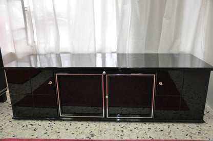 Schwarzes Sideboard im Art-déco-Stil mit Klavierlackierung und Glasböden