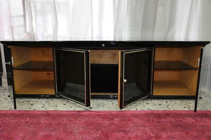 Schwarzes Sideboard im Art-déco-Stil mit Klavierlackierung und Glasböden