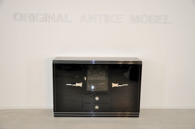 Straight Art Deco Showcase Sideboard with Curved Chrome Handles