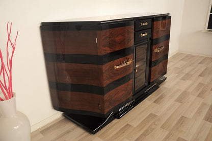 Ungewöhnliches Art-déco-Sideboard mit Vitrinenfach