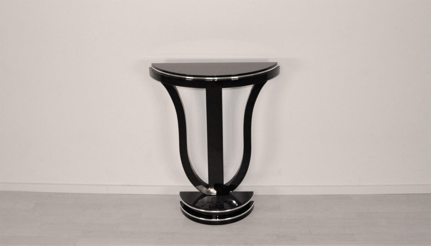 Art Deco Stil Wandkonsole in Klavierlack und Chrom