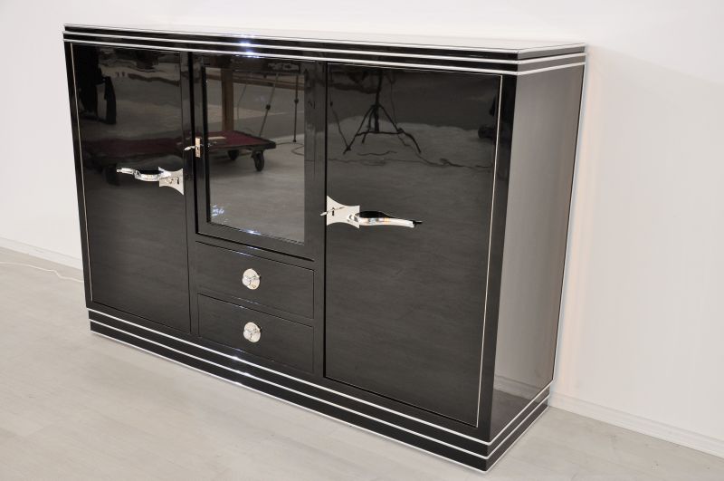 Straight Art Deco Showcase Sideboard with Curved Chrome Handles
