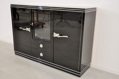 Straight Art Deco Showcase Sideboard with Curved Chrome Handles