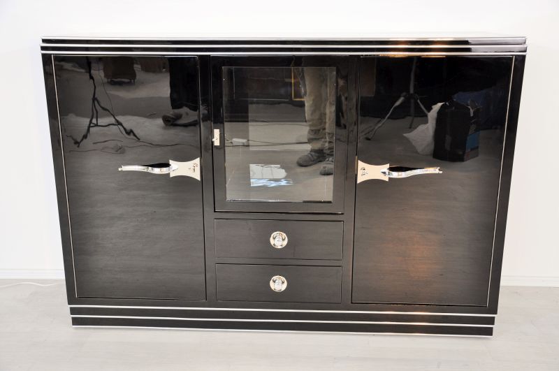 Straight Art Deco Showcase Sideboard with Curved Chrome Handles