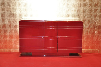 Exklusive Art-déco-Kommode/Chromliner in Rot
