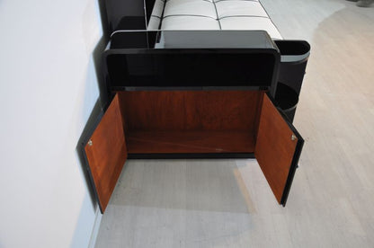 Großes Art Deco Daybed mit Spiegelfach in Hochglanzschwarz