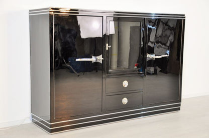 Straight Art Deco Showcase Sideboard with Curved Chrome Handles