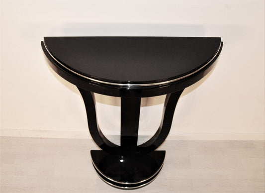Art Deco Stil Wandkonsole in Klavierlack und Chrom