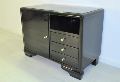 Hochglanz-Schwarze Art Deco Kommode mit Tür