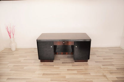 Palisander Art Deco Desk with Chrome Bars