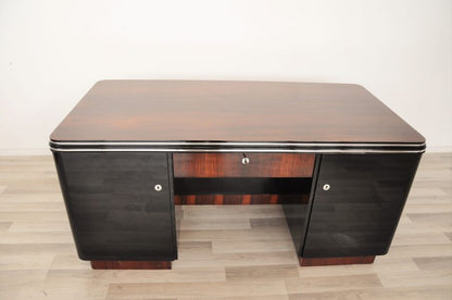 Palisander Art Deco Desk with Chrome Bars