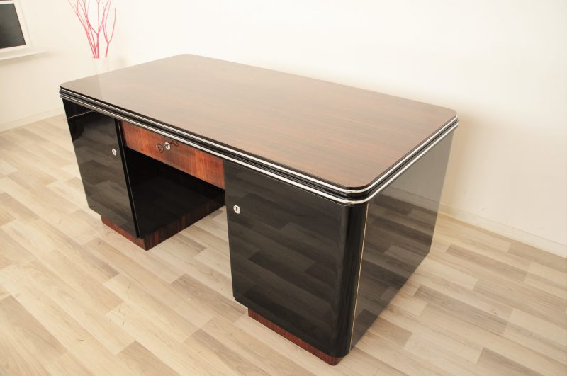 Palisander Art Deco Desk with Chrome Bars